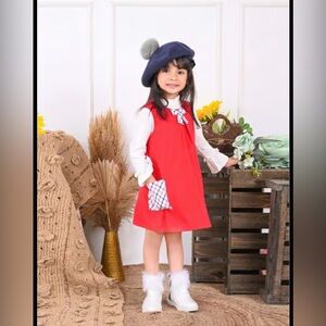 Lot of 2 Beebay Jumper Shift Dress Girls Red Blue Sleeveless Pockets 3yrs